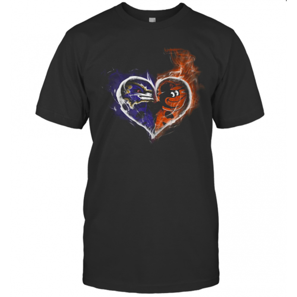 Heart Baltimore Ravens And Baltimore Orioles T-Shirt